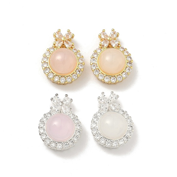 Латунные микропаве прозрачные подвески с фианитом, со стеклом, без кадмия и без свинца, стойки покрытие, долговечный, круглая с подвесками-бантиками