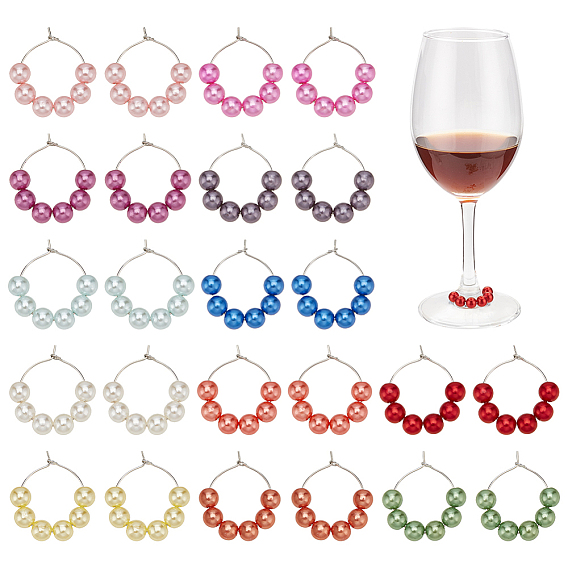 24шт 12 цветной акриловый имитация жемчуга круглые подвески из бисера для бокалов, с фурнитурой для серег латунным обручем