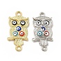 Alloy Enamel Connector Charms, Owl Links with Colorful Evil Eye, Nickel