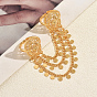 Anillos dobles de lujo con forma geométrica hueca y forma de flor, anillos abiertos tipo brazalete., Anillos ajustables de tres capas con borla redonda plana para bodas y celebraciones.