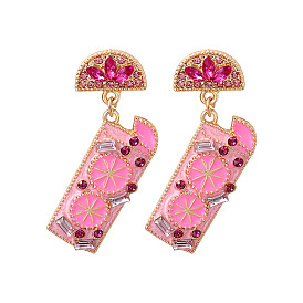 Cute Pink Cup Earrings with Rhinestone Drops for Tea Lovers