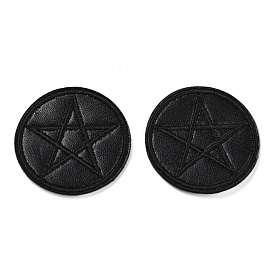 Computerized Embroidery Imitation Leather Self Adhesive Patches, Stick On Patch, Costume Accessories, Appliques, Flat Round with Star