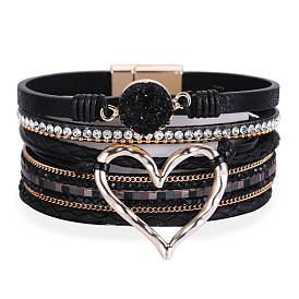 Bohemian Multilayer Bracelet with Heart-shaped Open Bangle - Fashionable Gift for Girls.