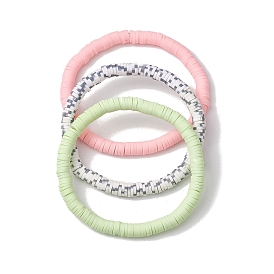 3 шт. 3 цвета, наборы эластичных браслетов из полимерной глины с дисками и бисером, составные браслеты для женщин