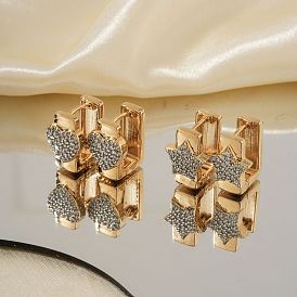 Exquisite Brass Cubic Zirconia Hoop Earrings Fashionable Light Luxury, Golden