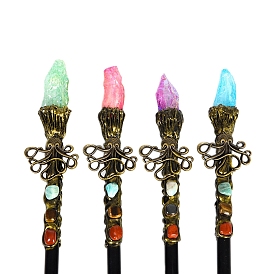 Natural Quartz & Metal Octopus Magic Wand, Wood Cosplay Magic Wand, for Witches and Wizards