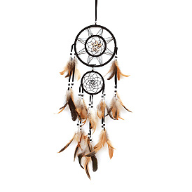 Shell Concentric Woven Net/Web with Feather with Iron Pendants Decoration, Home Craft Wall Hanging, Car Feather Pendant