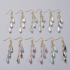 Гальваническое покрытие непрозрачное сплошное цветное стекло с каплями из стекла, с цепочками из латунных звеньев и крючками для сережек