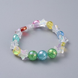 Enfants stretch bracelets, avec perles acryliques transparentes et perles rondes acryliques transparentes craquelées bubblegum couleur ab