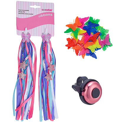 Украшения из искусственной кожи и полиэстера с кисточками для велосипеда, с пластиковыми бусинами для спиц велосипедного колеса и алюминием с пластиковыми велосипедными звонками из полипропилена