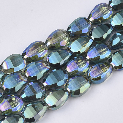 Electroplate Transparent Glass Beads Strands, Faceted, Teardrop