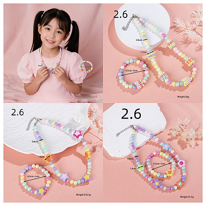 Pulseras y collares elásticos de resina con cuentas de colores arcoíris para niños