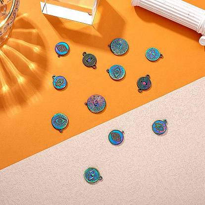Rainbow Color 304 Stainless Steel Jewelry Finding Kits, Including 8Pcs 4 Style Pendant Rhinestone Settings & 2Pcs Pendant Enamel Settings & 2Pcs Enamel Connector Charms
