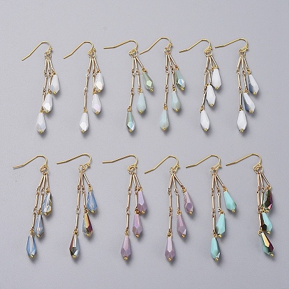 Гальваническое покрытие непрозрачное сплошное цветное стекло с каплями из стекла, с цепочками из латунных звеньев и крючками для сережек