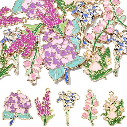 15 шт 5 стили легкие позолоченные подвески из сплава с эмалью, цветы