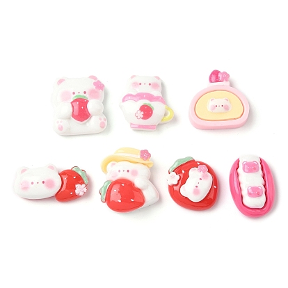 Кабошоны из непрозрачной смолы с изображением медведя-клубники