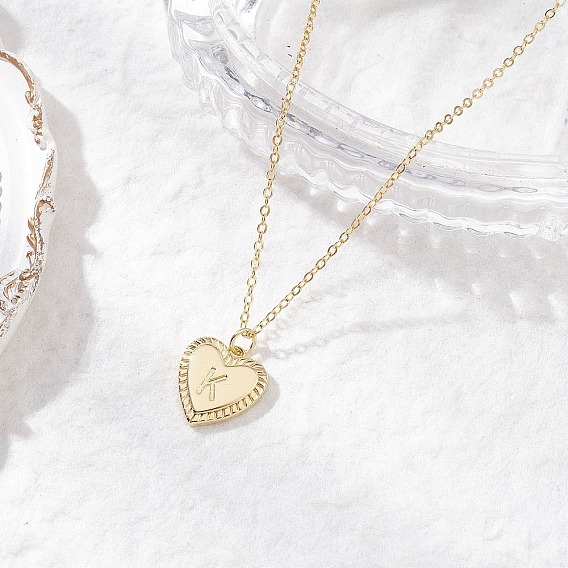 Сердце с буквой латунный кулон кабель цепь ожерелья, золотые