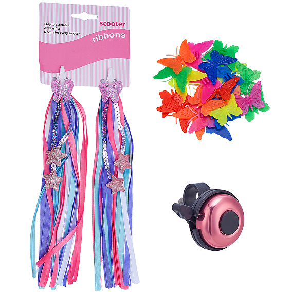 Украшения из искусственной кожи и полиэстера с кисточками для велосипеда, с пластиковыми бусинами для спиц велосипедного колеса и алюминием с пластиковыми велосипедными звонками из полипропилена