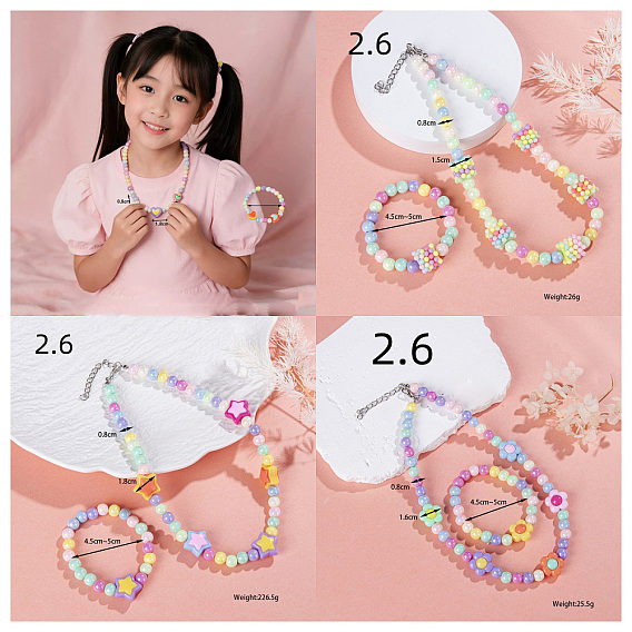 Bracelets et colliers extensibles en résine aux couleurs de l'arc-en-ciel pour enfants