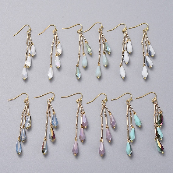 Гальваническое покрытие непрозрачное сплошное цветное стекло с каплями из стекла, с цепочками из латунных звеньев и крючками для сережек