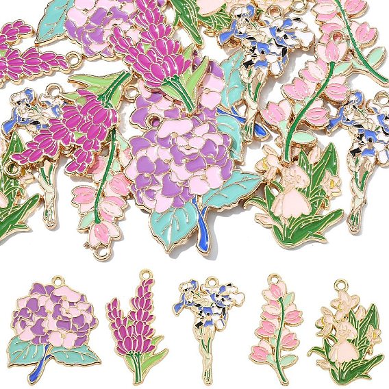 15 шт 5 стили легкие позолоченные подвески из сплава с эмалью, цветы