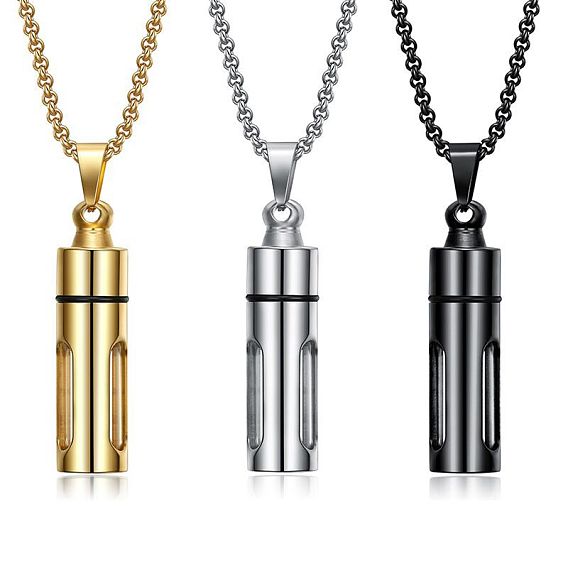 316L Surgical Stainless Steel Urn Ashes Pendants, Column