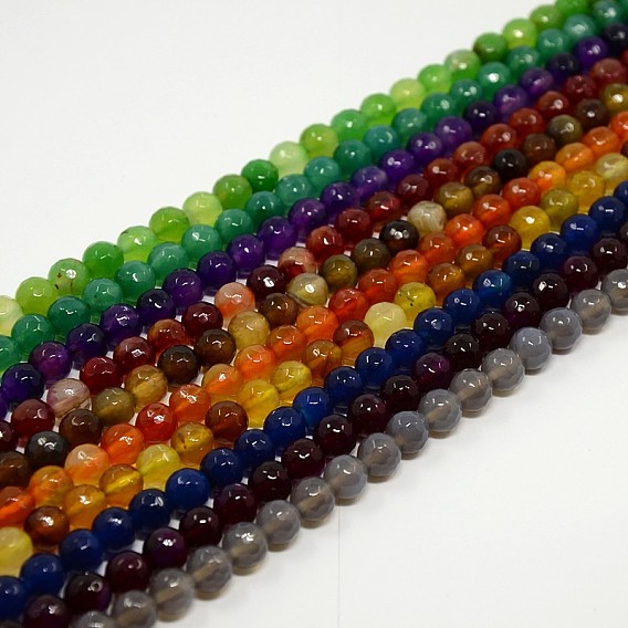 Natural Agate Beads Strands, Dyed, Faceted, Round