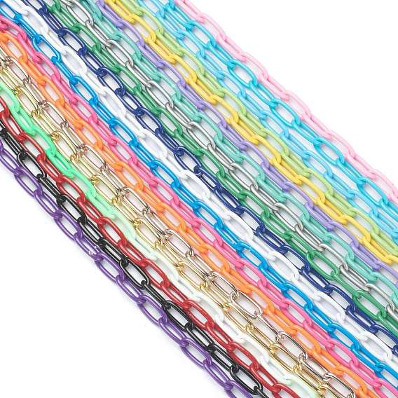 Eco-friendly Spray Painted Handmade Brass Paperclip Chains, Soldered, with Spool