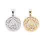 Латунные микропаве прозрачные подвески с фианитом, без кадмия и без свинца, плоский круглый с Иисусом Марией католический
