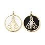 Подвески из латуни с эмалью в стойку, без свинца и без кадмия, долговечный, реальный 18 k позолоченный, плоский круглый с мандалой Носса Сеньора