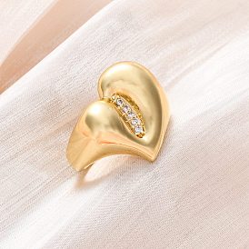 Латунные кольца-манжеты с микропаве и прозрачным цирконием для женщин, сердце, стойки покрытие, без кадмия и без свинца, прочное покрытие