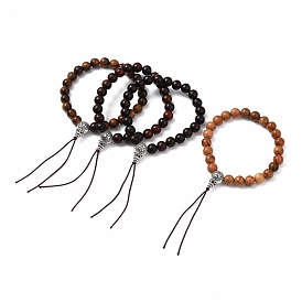 Buddhist Jewelry Wood Beaded Stretch Bracelets Making, with Tibetan Style Alloy Guru Beads