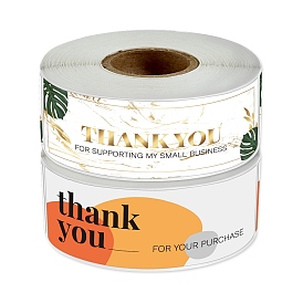 2 Style Thank You Stickers Roll, Rectangle Paper Adhesive Labels, Decorative Sealing Stickers for Christmas Gifts, Wedding, Party