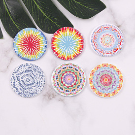 Printed Acrylic Pendants, Flat Round with Mandala Pattern Charm