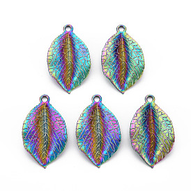 Rainbow Color Alloy Pendants, Cadmium Free & Nickel Free & Lead Free, Leaf