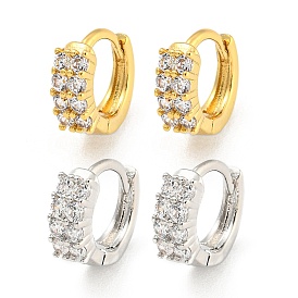 Rack Plating Brass Micro Pave Clear Cubic Zirconia Hoop Earring, Cadmium Free & Lead Free, Long-Lasting Plated, Rectangle