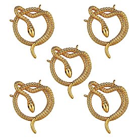 5Pcs Brass Micro Pave Clear Cubic Zirconia Pendants, Long-Lasting Plated, Snake Shape