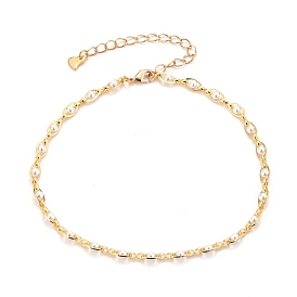 Glass Pearl Chain Anklets, with Brass Curb Chains and Lobster Claw Clasps