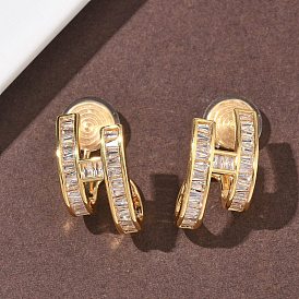 Серьги-клипсы из латунного микро-паве с прозрачными фианитами, долговечный, без никеля , Письмо ч