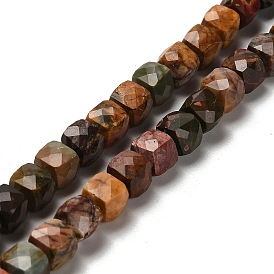 Natural Polychrome Jasper/Red Picasso Jasper Beads Strands, Facrted, Cube