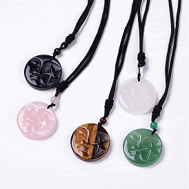 Gemstone Sun with Star Pendant Necklace with Nylon Cord for Women