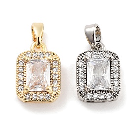 Brass with Clear Cubic Zirconia Charms, Rectangle Charms