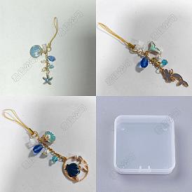 3piezas 3 estilos decoraciones colgantes de esmalte de aleación con temática oceánica, con perlas de vidrio y acero inoxidable, para teléfono móvil