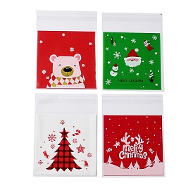 Bolsa de plástico para hornear con tema navideño, con autoadhesivo, para chocolate, caramelo, galletas, cuadrado con oso/árbol/papá noel