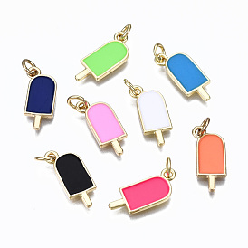 Brass Enamel Pendants, with Jump Rings, Real 16K Gold Plated, Cadmium Free & Nickel Free & Lead Free, Ice Cream