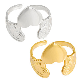 304 открытые кольца-манжеты из нержавеющей стали для женщин, сердце с крыльями