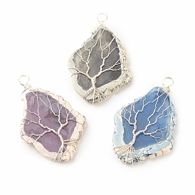 3Pcs 3 Colors Resin Big Pendants Set, with Copper Wire Wrapped, Imitation Gemstone, Rhombus with Tree