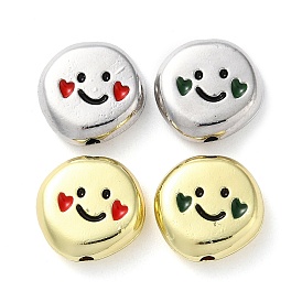Alloy Enamel Beads, Flat Round with Smiling Face Pattern Beads