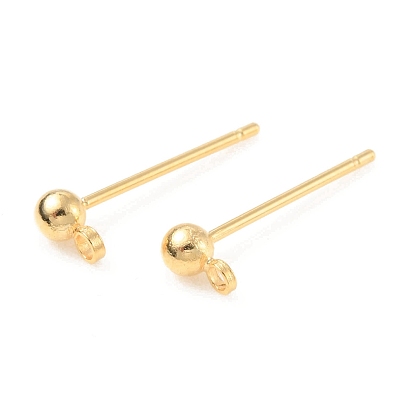 Brass Ball Stud Earring Post, Stud Earring Findings, with Horizontal Loops
