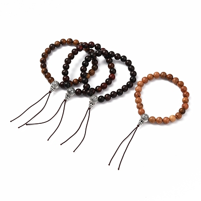 Buddhist Jewelry Wood Beaded Stretch Bracelets Making, with Tibetan Style Alloy Guru Beads